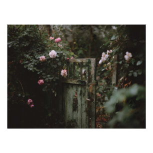 Poster Porte du jardin secret floral sombre