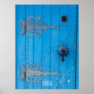 Poster Porte en bois bleue traditionnelle en Tunisie