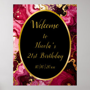 Poster Porte en marbre rouge et or brillant Accueil