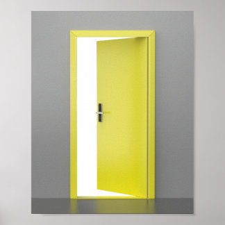 Poster Porte jaune ouverte avec serrure intelligente
