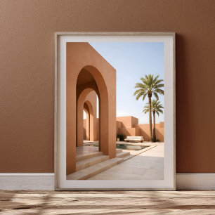 Poster Porte monumentale marocaine moderne avec palmiers