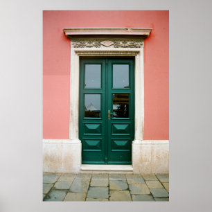 Poster PORTE turquoise EN BOIS AVEC CADRE EN ACIER BLANC