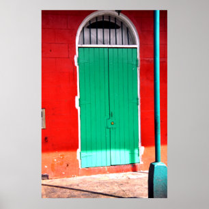 Poster Porte verte et mur rouge, la Nouvelle-Orléans