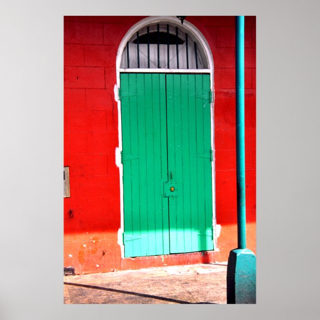 Poster Porte verte et mur rouge, Nouvelle-Orléans (Devant)