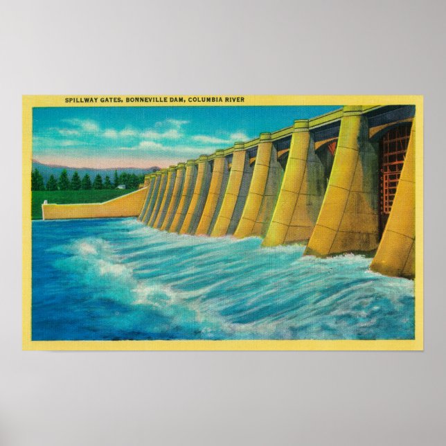 Poster Portes de déversement sur le barrage de Bonneville (Devant)