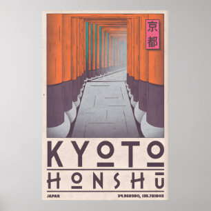 Poster Portes de sanctuaire stylisées de Kyoto Honshu Wal