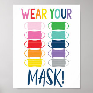 Poster Portez votre masque - Salle de classe Arc-en-ciel 
