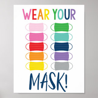Poster Portez votre masque - Salle de classe Arc-en-ciel 