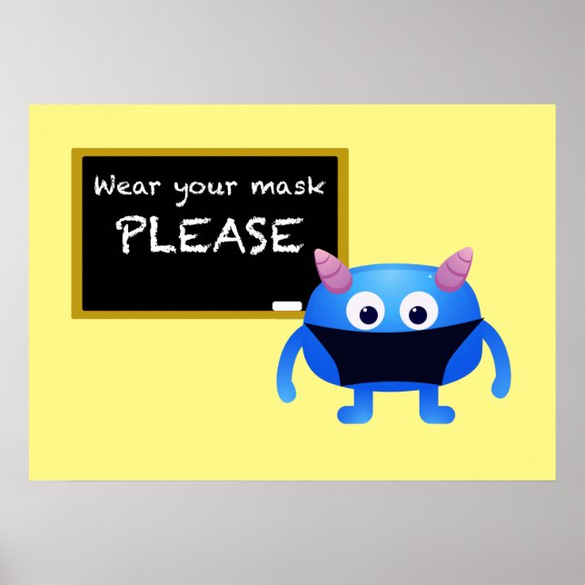 Poster Portez votre masque S'il vous plaît Chalkboard Mon (Devant)
