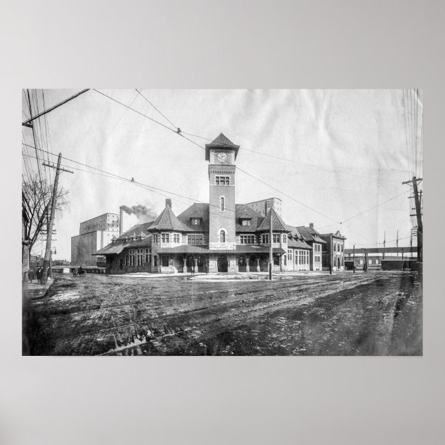 Poster Portland Grand Trunk Depot BW (Devant)