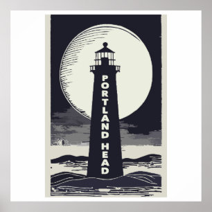 Poster Portland Head Maine Lighthouse Moon