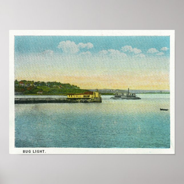 Poster Portland, MaineVue du phare de Bug (Devant)