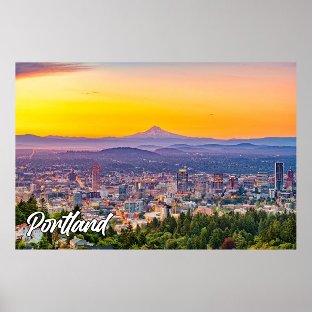 Poster Portland, Oregon, Au coucher du soleil (Devant)