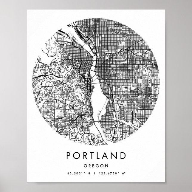 Poster Portland Oregon Minimal moderne Circle Street Map (Devant)