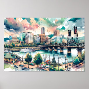 Poster Portland Oregon USA Travel Places aquarelle