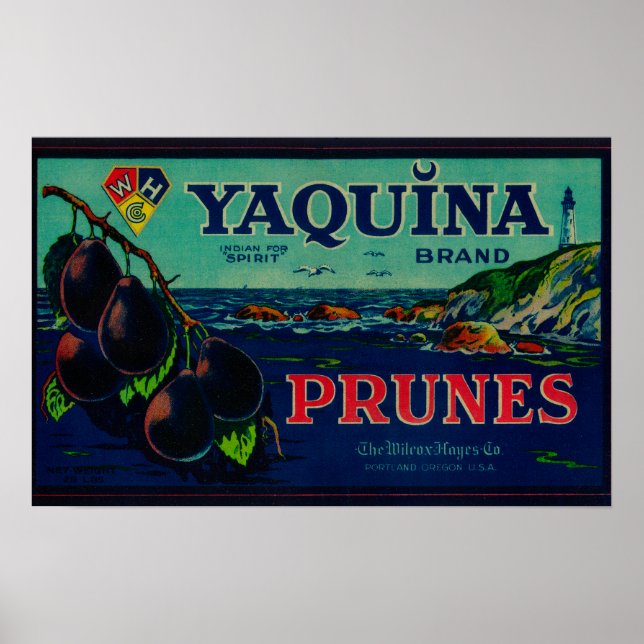 Poster Portland, OregonYaquina Prune Étiquette (Devant)
