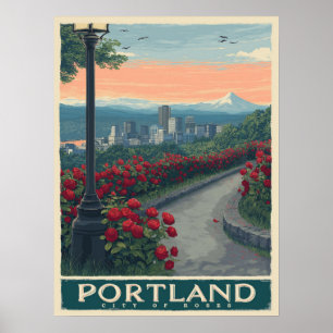 Poster Portland Ville de Rose - Jardin Rose et Skyline