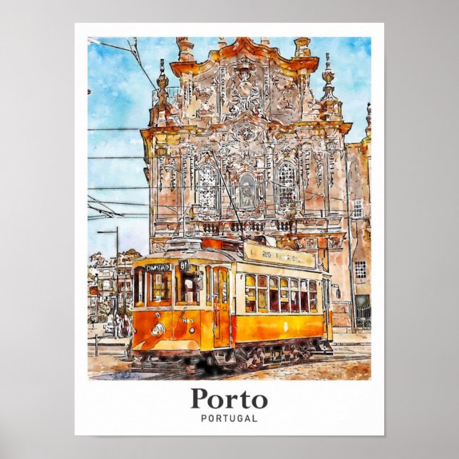 Poster Porto Portugal Art Voyage Aquarelle main tirée (Devant)