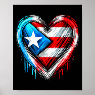 Poster Porto Rico Cœur Drapeau portoricain