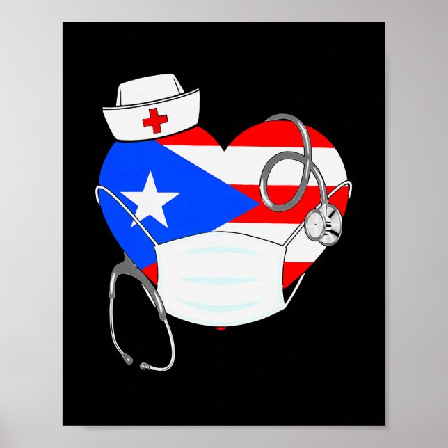 Poster Porto Rico Flag Heart Nurse 4 juillet (Devant)