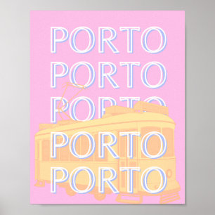 Poster Porto Travel Art, Portugal Travel Art, Preppy Pink