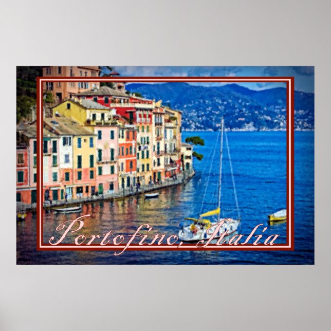 Poster Portofino, Italia - Effet Peinture (Devant)