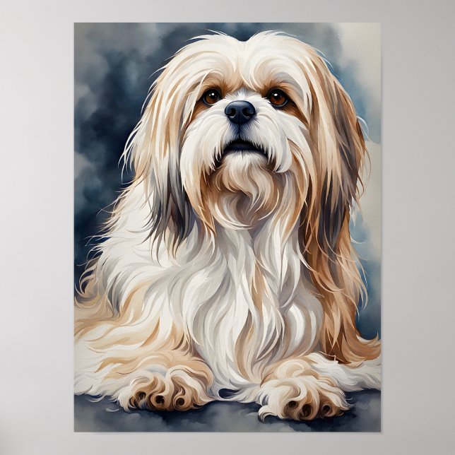 Poster Portrait à l'aquarelle d'un doux Shih Tzu en pose (Devant)