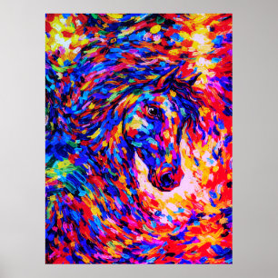 Poster Portrait abstrait coloré de cheval à l'impasto