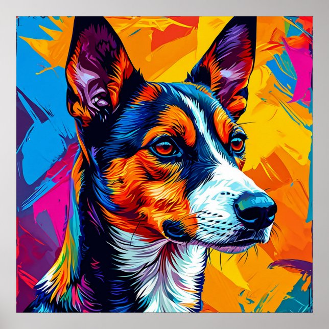 Poster Portrait Abstrait de chien Basenji (Devant)
