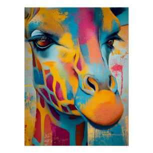 Poster Portrait abstrait de girafe en couleurs vives