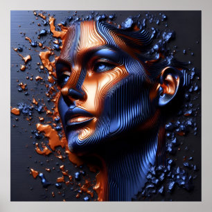 Poster Portrait Abstrait du visage d'une femme sur son vi