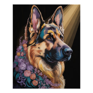 Poster Portrait Abstrait vibrant de chien
