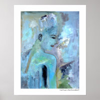 Portrait Abstraite femme bleu gris vert peintures
