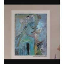 Portrait Abstraite femme bleu gris vert peintures
