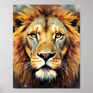 Poster Portrait aquarelle de l'esprit majestueux du lion