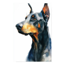 Portrait aquarelle dobermann noir