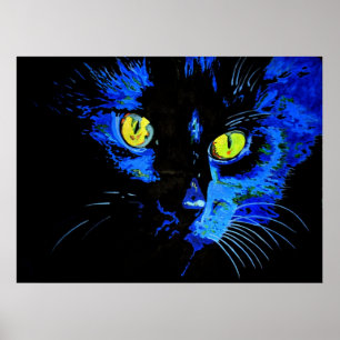 Poster Portrait Artistique Chat Noir Avec Frappe Jaune E