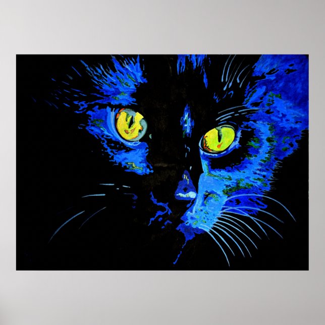 Poster Portrait Artistique Chat Noir Avec Frappe Jaune E (Devant)