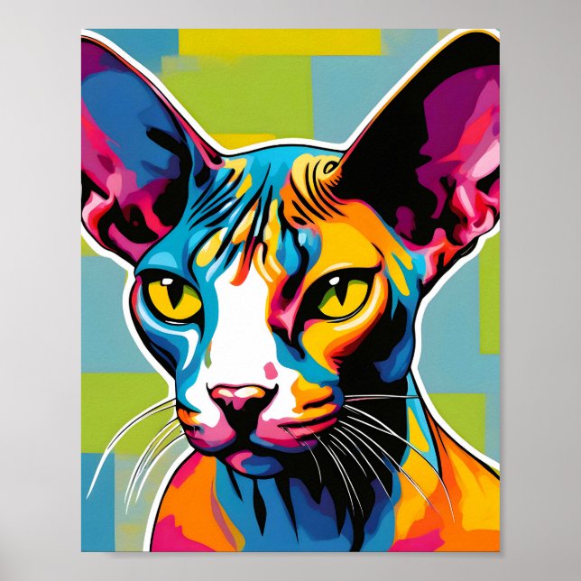Poster Portrait Chat Sphynx Pop Art (Devant)