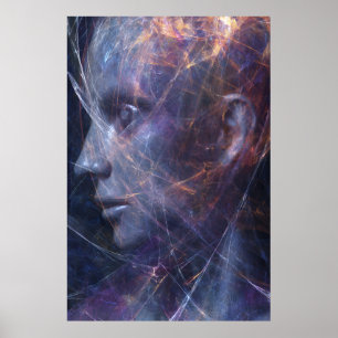Poster Portrait Cosmique de Fils Néon de Visage Fracturé
