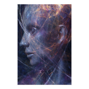 Poster Portrait Cosmique de Fils Néon sur Visage Fracturé