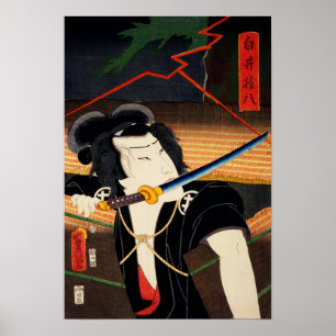 Poster Portrait d'acteur avec Katana par Toyohara Kunichi
