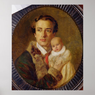 Poster Portrait d'Alexandre Herzen avec son fils, 1840