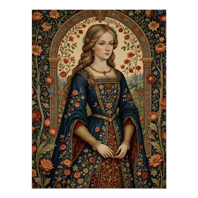 Poster Portrait Dame au jardin moyen-âge renaissance (Devant)