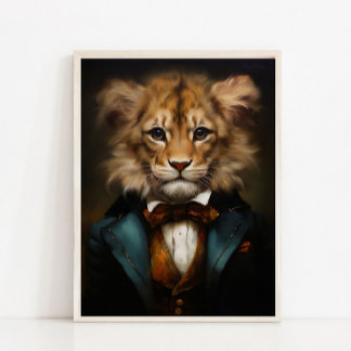 Poster Portrait d'animaux victoriens, bébé lion royal vin