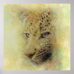 Poster Portrait d'aquarelle africaine Leopard