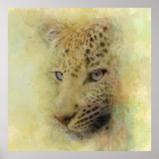 Poster Portrait d'aquarelle africaine Leopard (Devant)