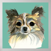 Portrait d'aquarelle Chihuahua pour cheveux longs