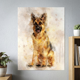 Poster Portrait d'aquarelle de chien berger allemand 03