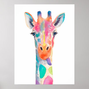Poster Portrait d'aquarelle Rainbow Giraffe